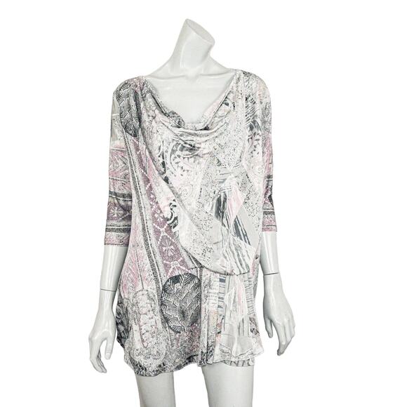 Save The Queen Drape Neck Tunic Dress in Gray multi Size XS - Picture 1 of 8